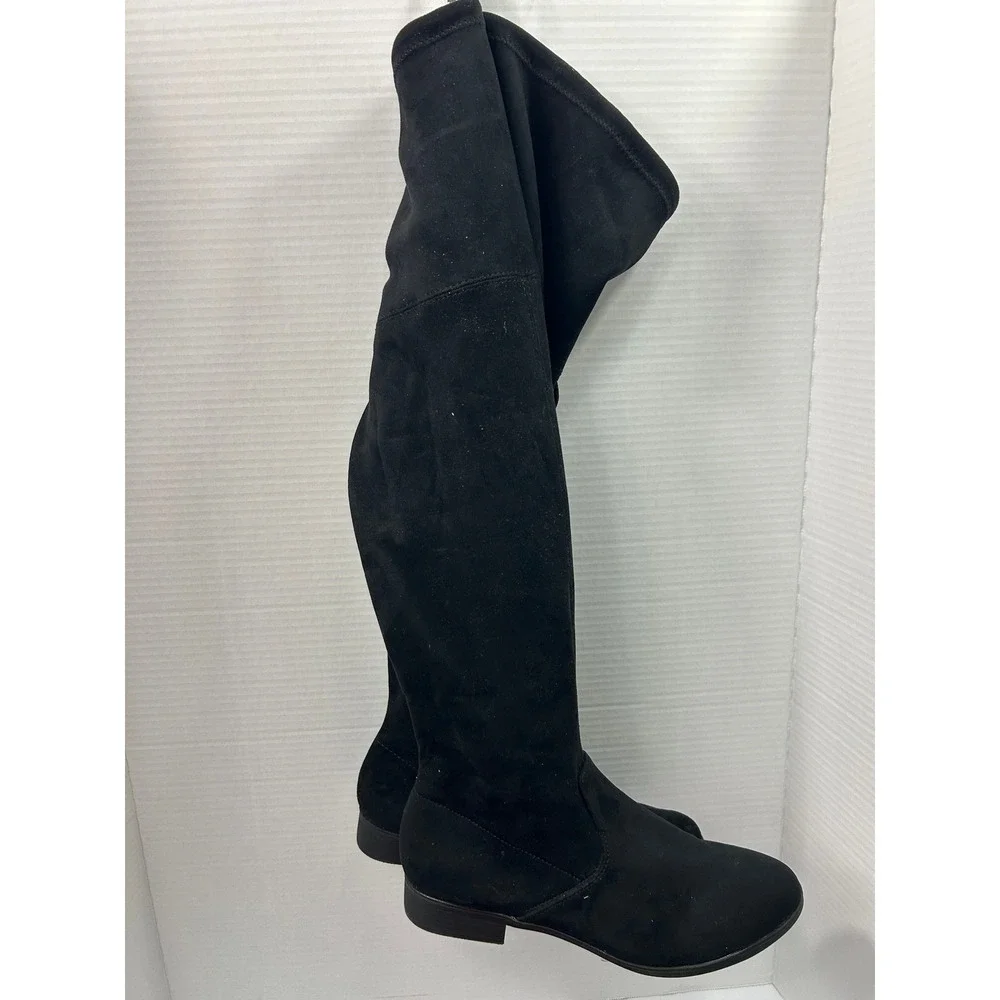 No Boundaries Suede OTK Boots 10 Black Lace Up Back Memory Foam Goth Minimalist